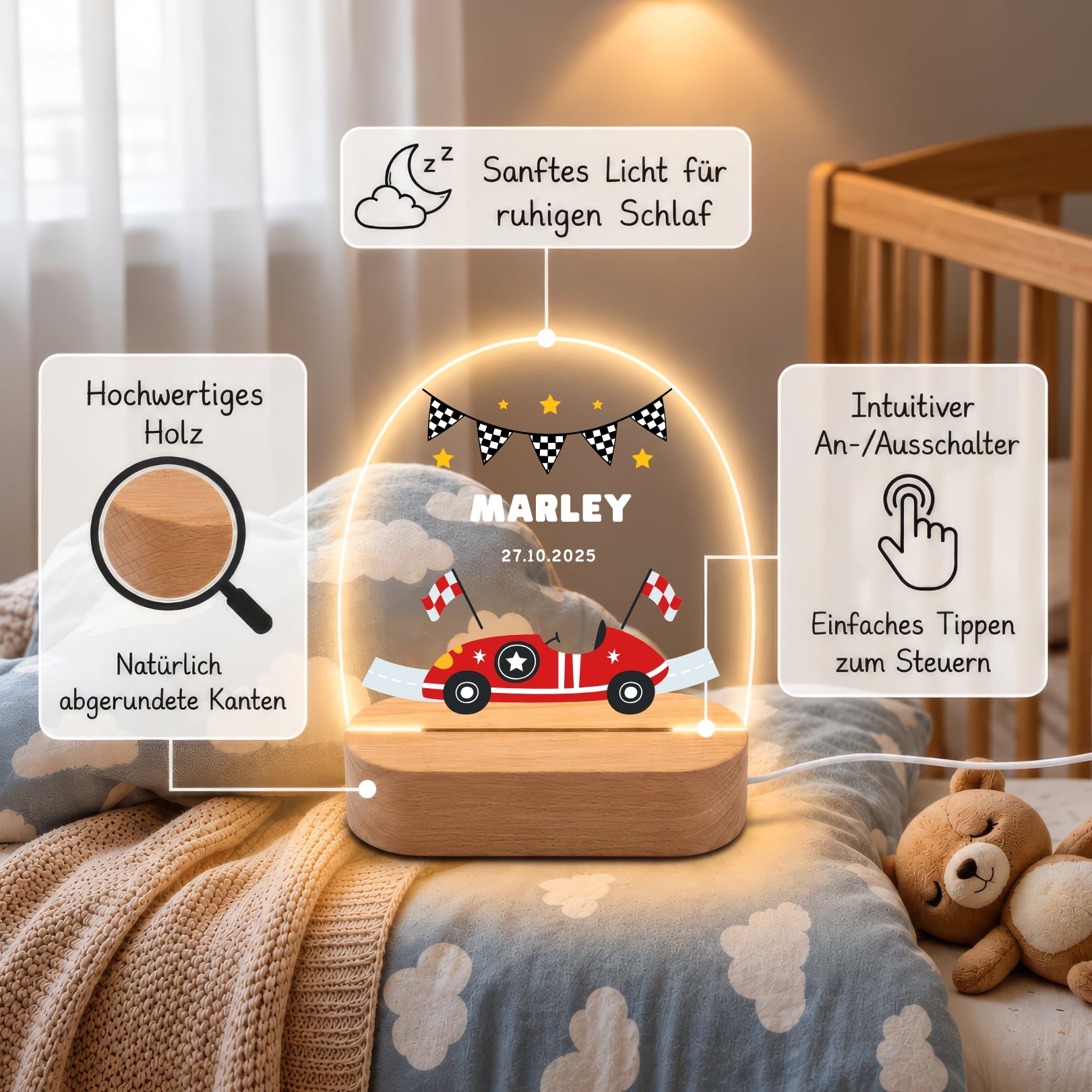 LED-Nachtlicht für Kinder mit Motiv Rennwagen – Ansicht 6
