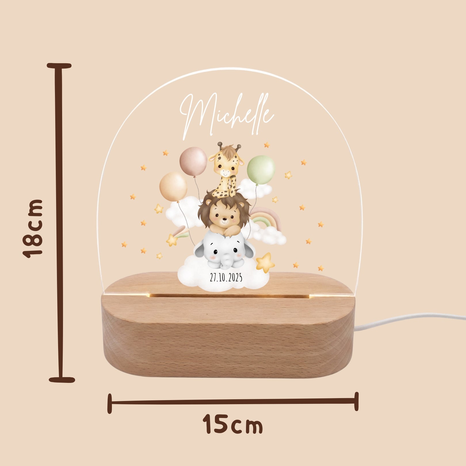 LED-Nachtlicht für Kinder mit Motiv Giraffe, Löwe, Elefant – Ansicht 3