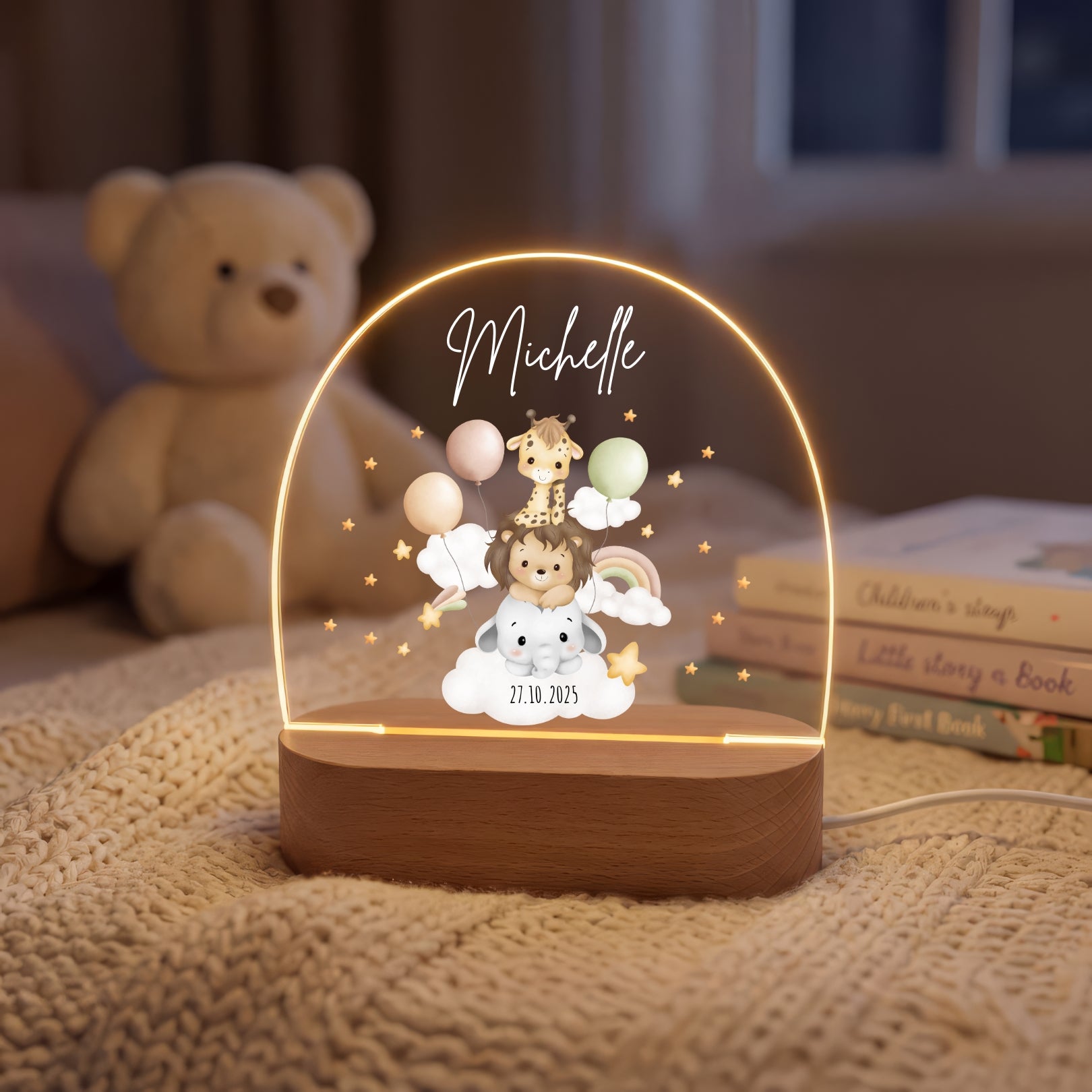 LED-Nachtlicht für Kinder mit Motiv Giraffe, Löwe, Elefant – Ansicht 4