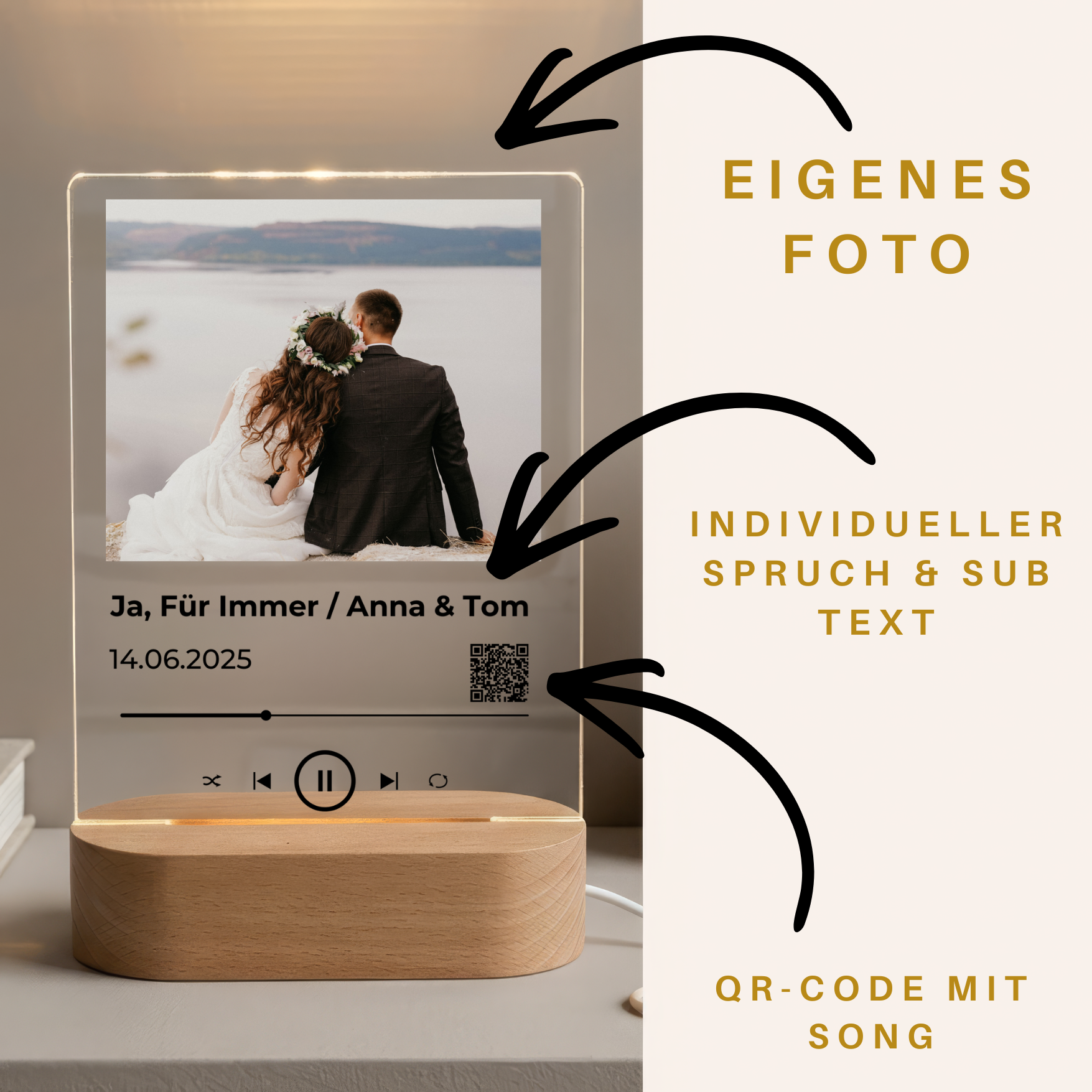 LED-Nachtlicht im Hochformat Lieblingslied mit QR-Code – Hochzeitsgeschenk für das Brautpaar