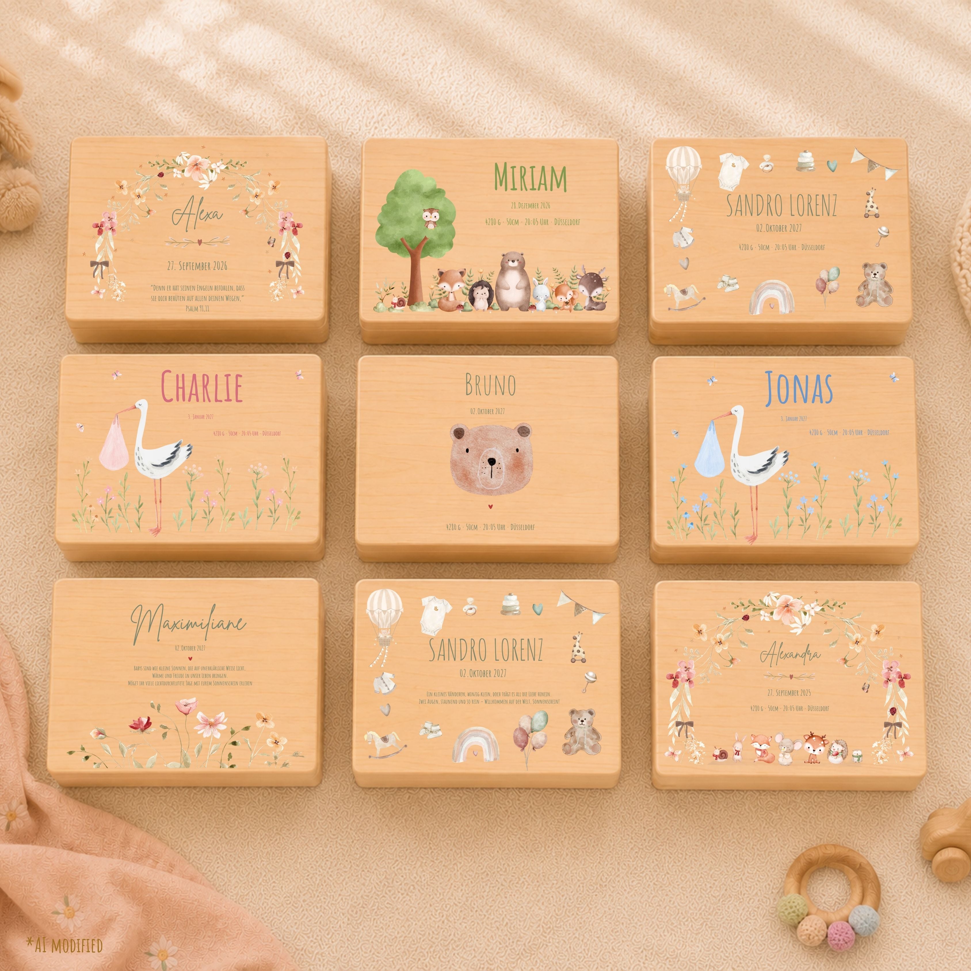 Erinnerungsbox Baby mit Deckel Motiv Bärchen personalisiert – Ansicht 7
