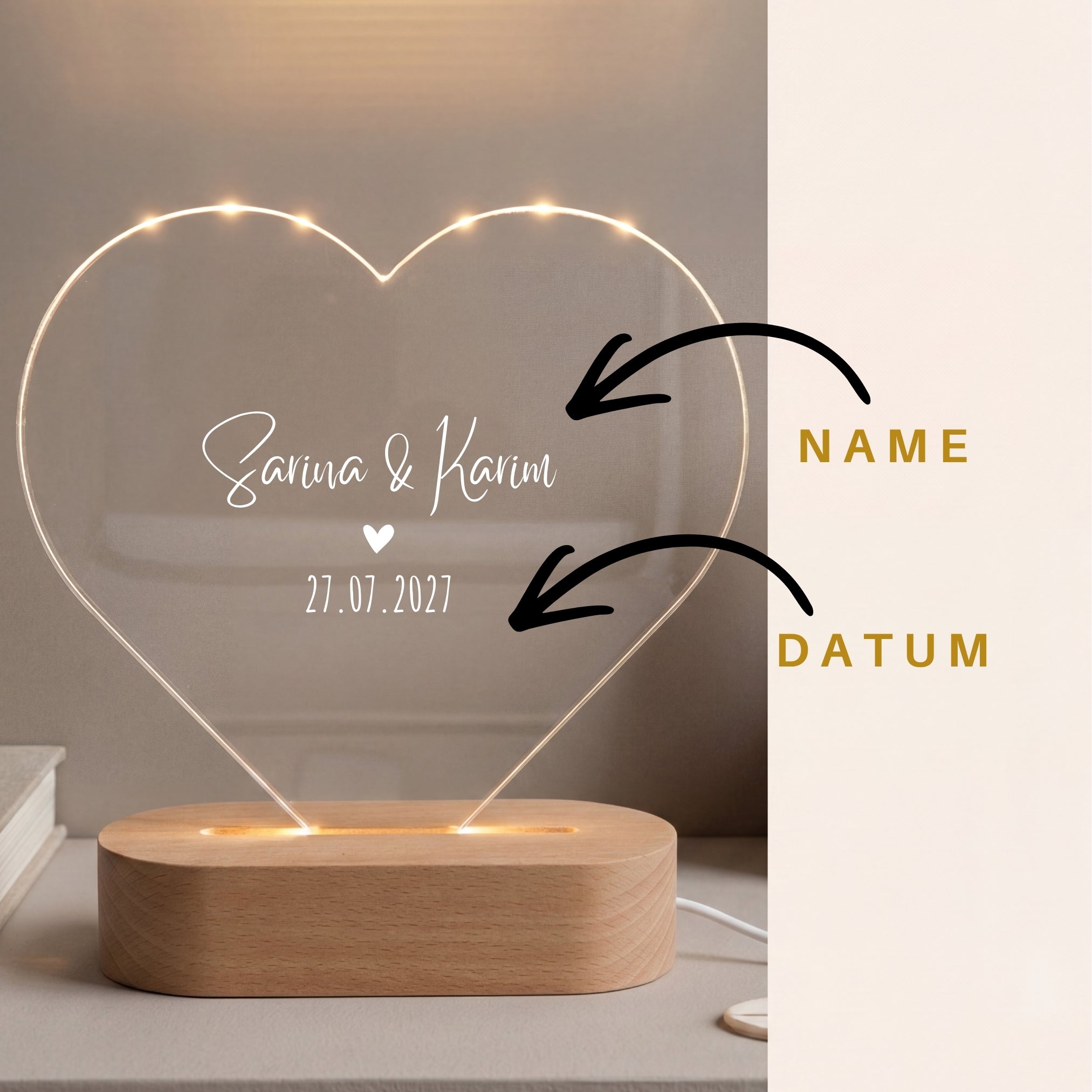 LED-Nachtlicht in Herzform mit Motiv Herz klassisch – Ansicht 2