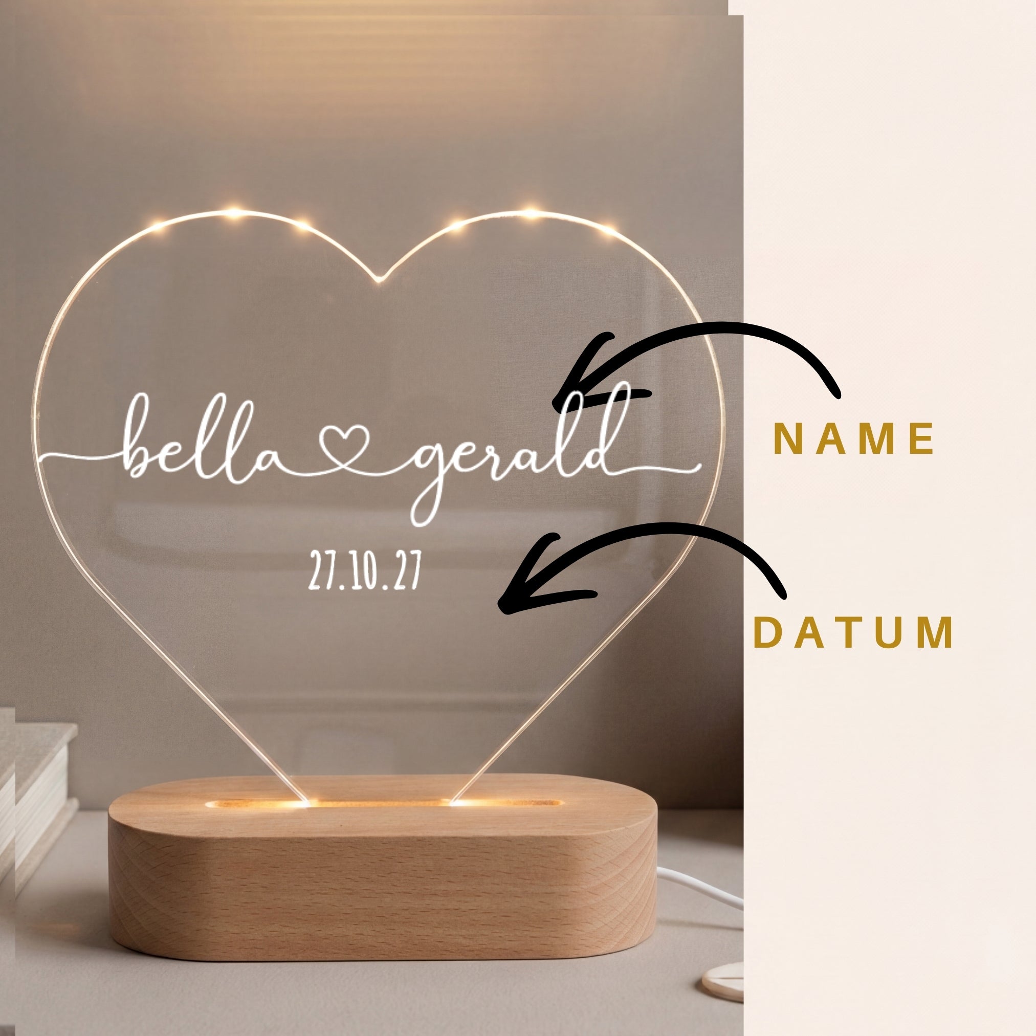 LED-Nachtlicht in Herzform mit Motiv verbundenes Herz – Ansicht 2