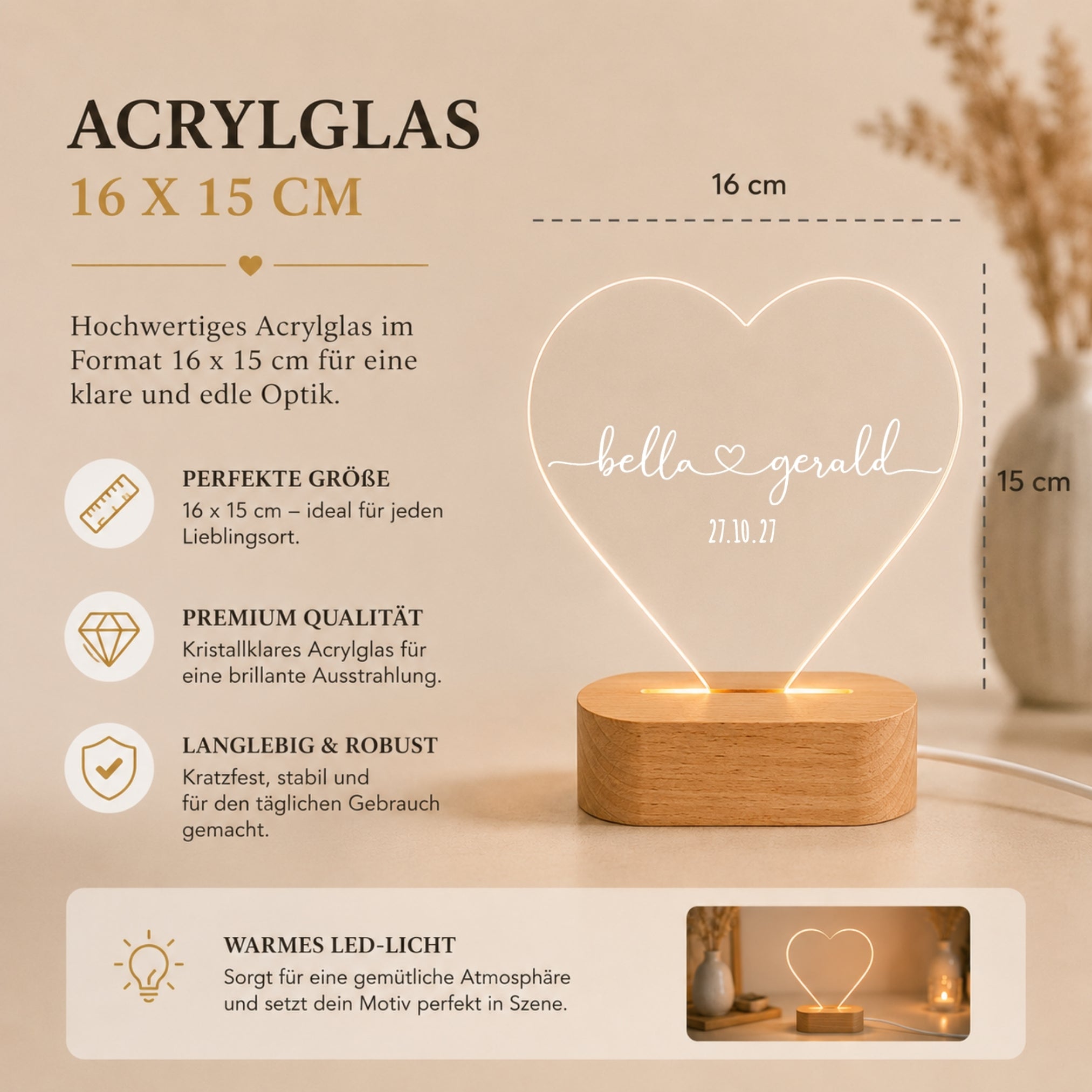LED-Nachtlicht in Herzform mit Motiv verbundenes Herz – Ansicht 3