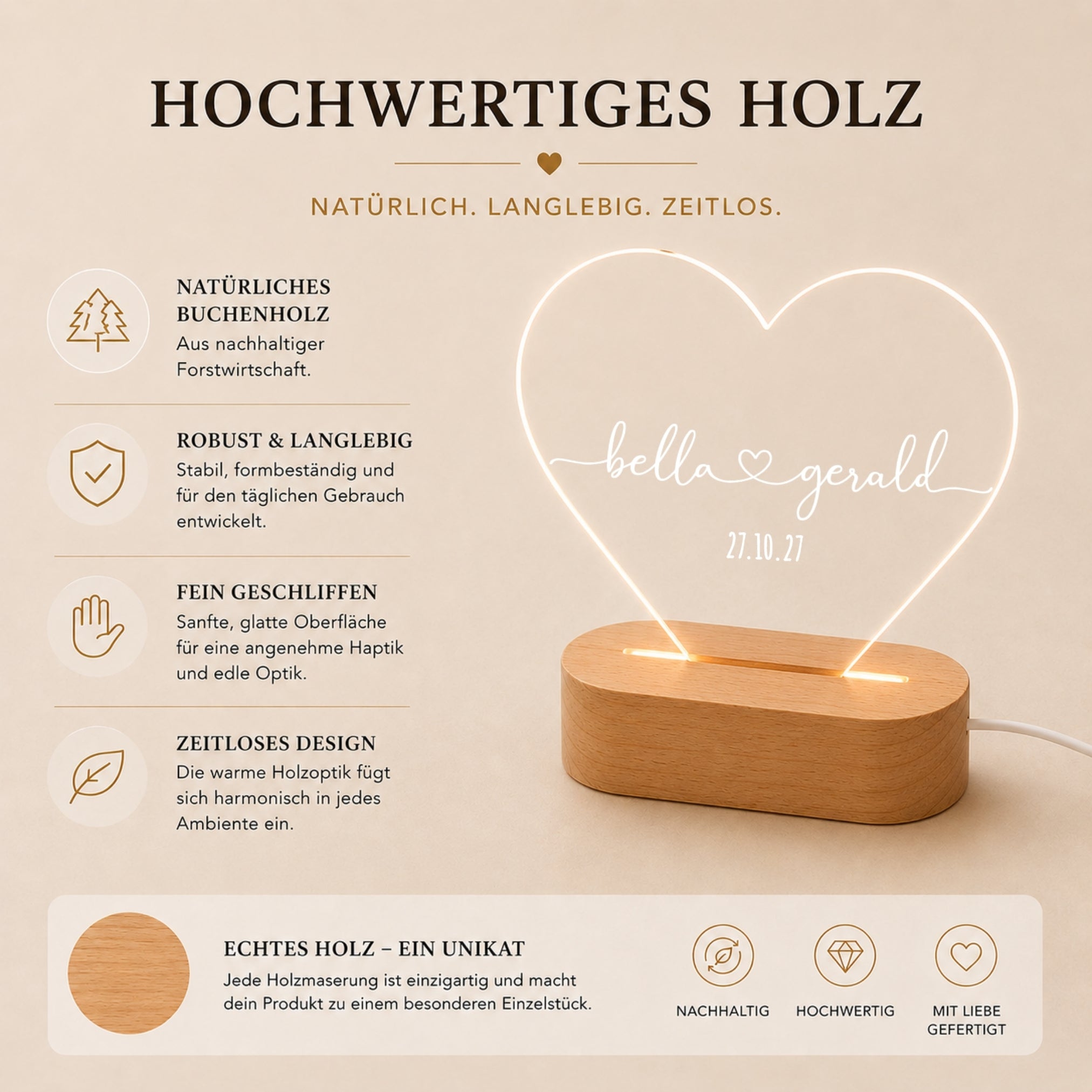 LED-Nachtlicht in Herzform mit Motiv verbundenes Herz – Ansicht 5