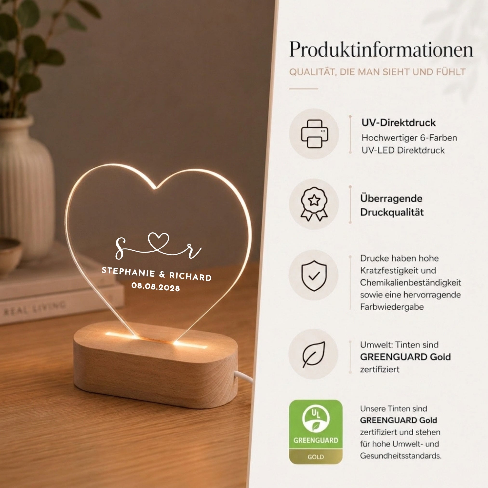 LED-Nachtlicht in Herzform mit Motiv Herz und Initialen – Ansicht 7