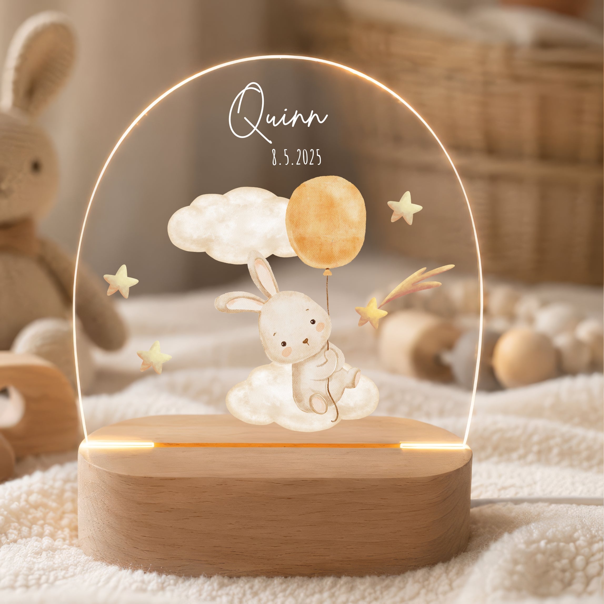 LED-Nachtlicht für Kinder mit Motiv Hase, personalisiert