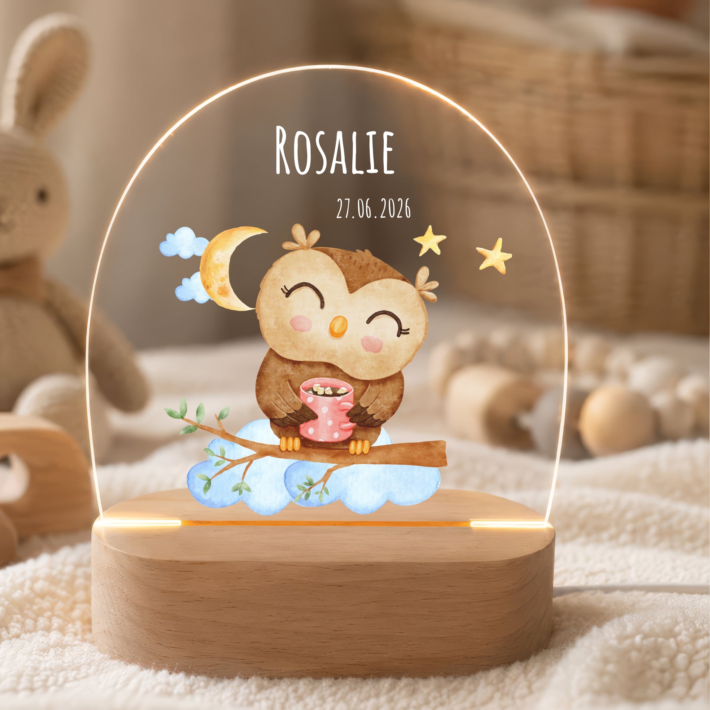 LED-Nachtlicht für Kinder mit Motiv Eule, personalisiert