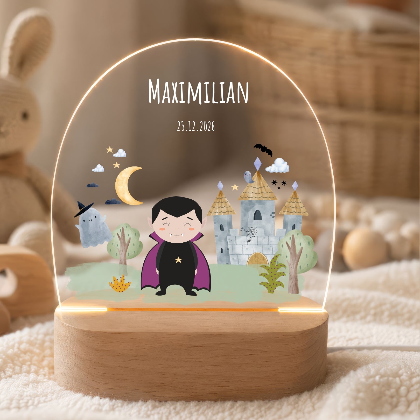 LED-Nachtlicht für Kinder mit Motiv Vampir, personalisiert