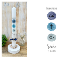 Load image into Gallery viewer, Communion candle &quot;Sönke&quot; Christian symbols - personalised
