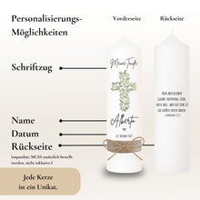 Load image into Gallery viewer, Taufkerze "Alberto" Eukalyptuskreuz - personalisiert

