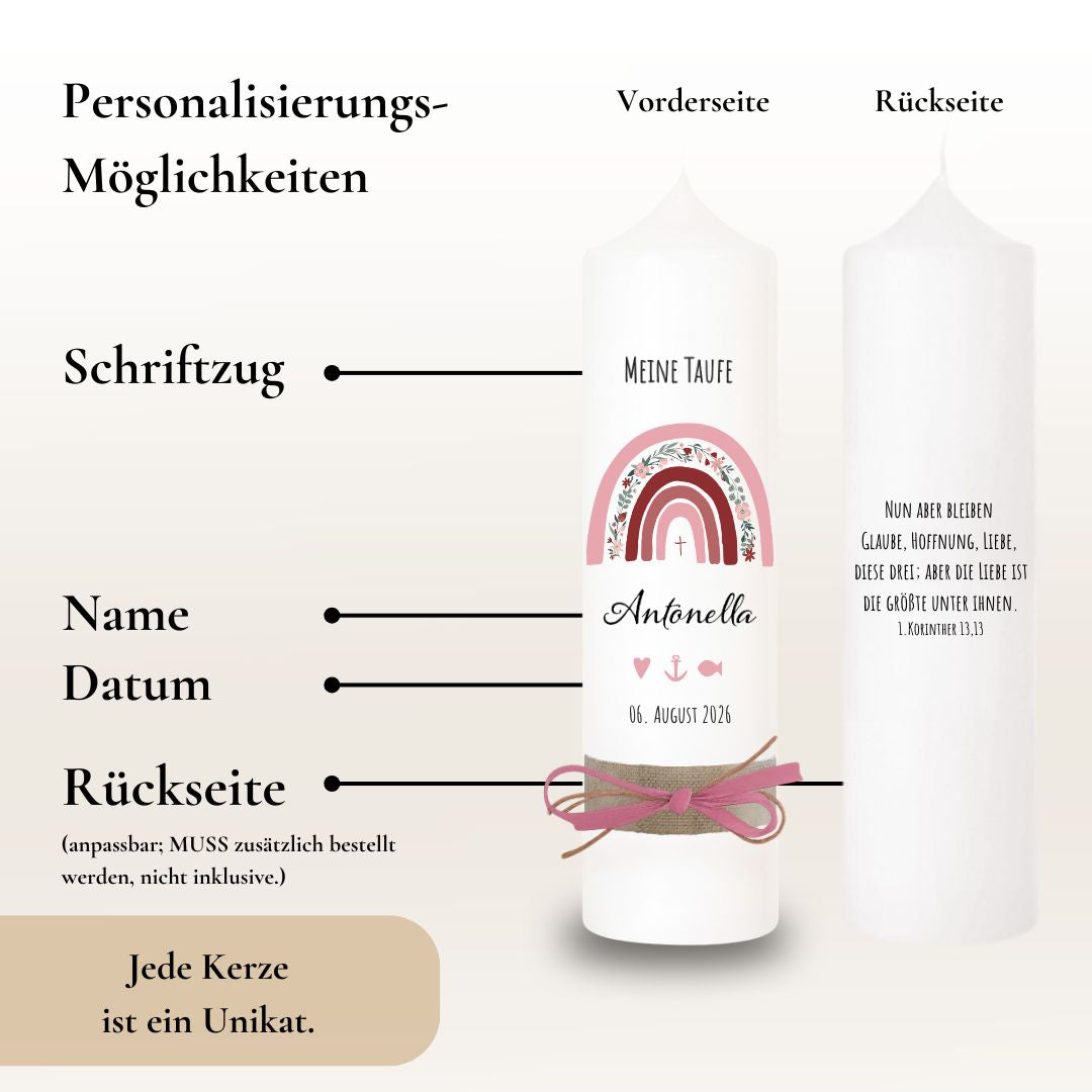 Taufkerze Regenbogen Blumen rosa – Ansicht 4
