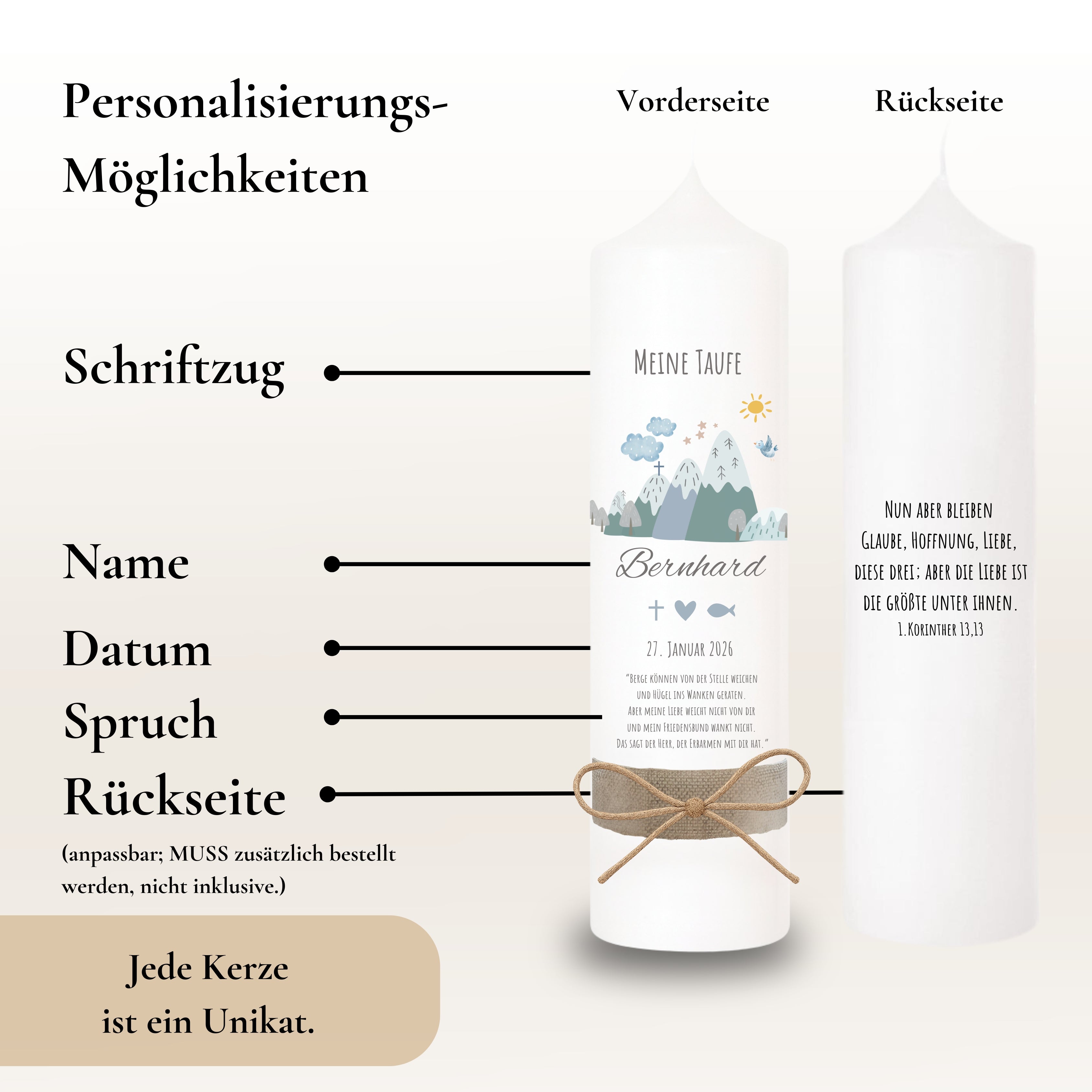 Taufkerze Berge Symbole blau – Ansicht 4