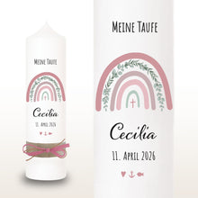 Lade das Bild in den Galerie-Viewer, Taufkerze "Cecilia" Eukalyptus Regenbogen - personalisiert
