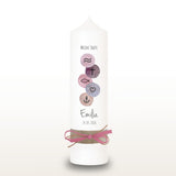 Taufkerze Symbole rosa, personalisiert