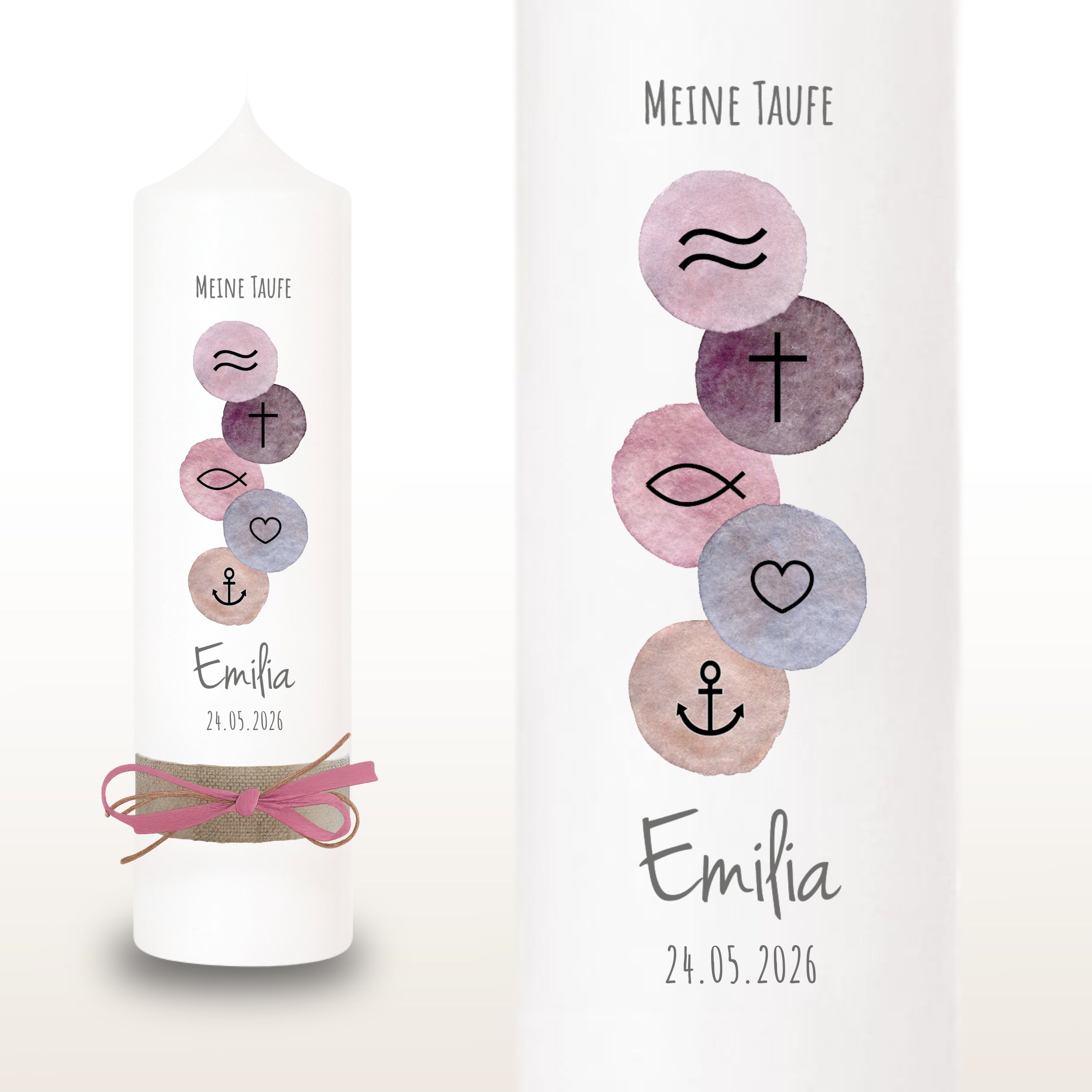 Taufkerze Symbole rosa – Ansicht 2