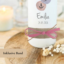 Load image into Gallery viewer, Taufkerze "Emilia" christliche Symbole - personalisiert
