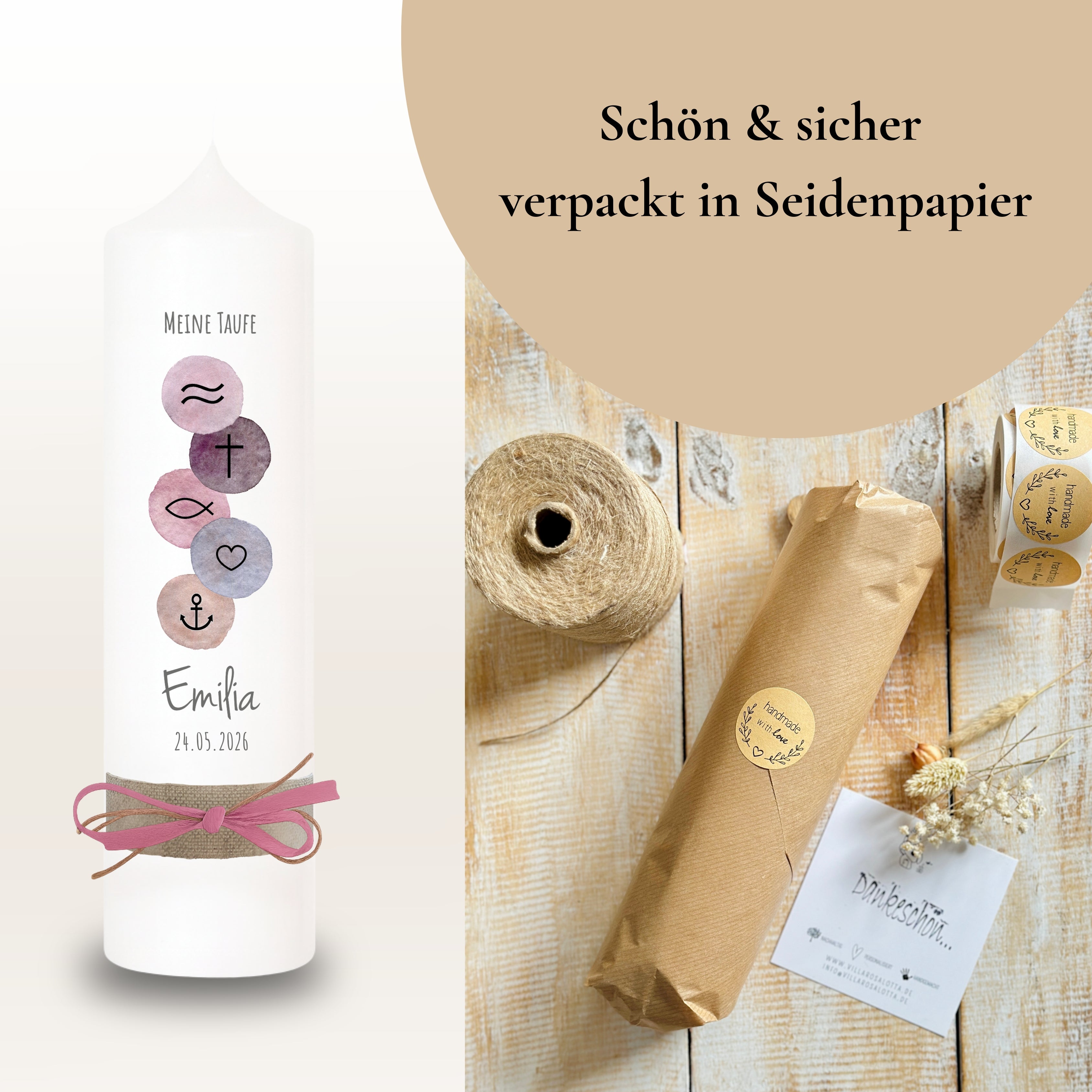 Taufkerze Symbole rosa – Ansicht 8