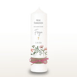 Kommunionkerze Wildblumen rosa für Mädchen – personalisiert