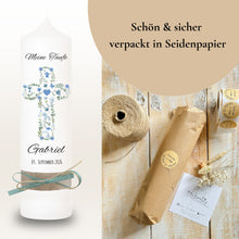 Lade das Bild in den Galerie-Viewer, Taufkerze Kreuz Blumen Symbole blau – Ansicht 8
