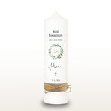 Kommunionkerze Eukalyptus gold für Mädchen – personalisiert