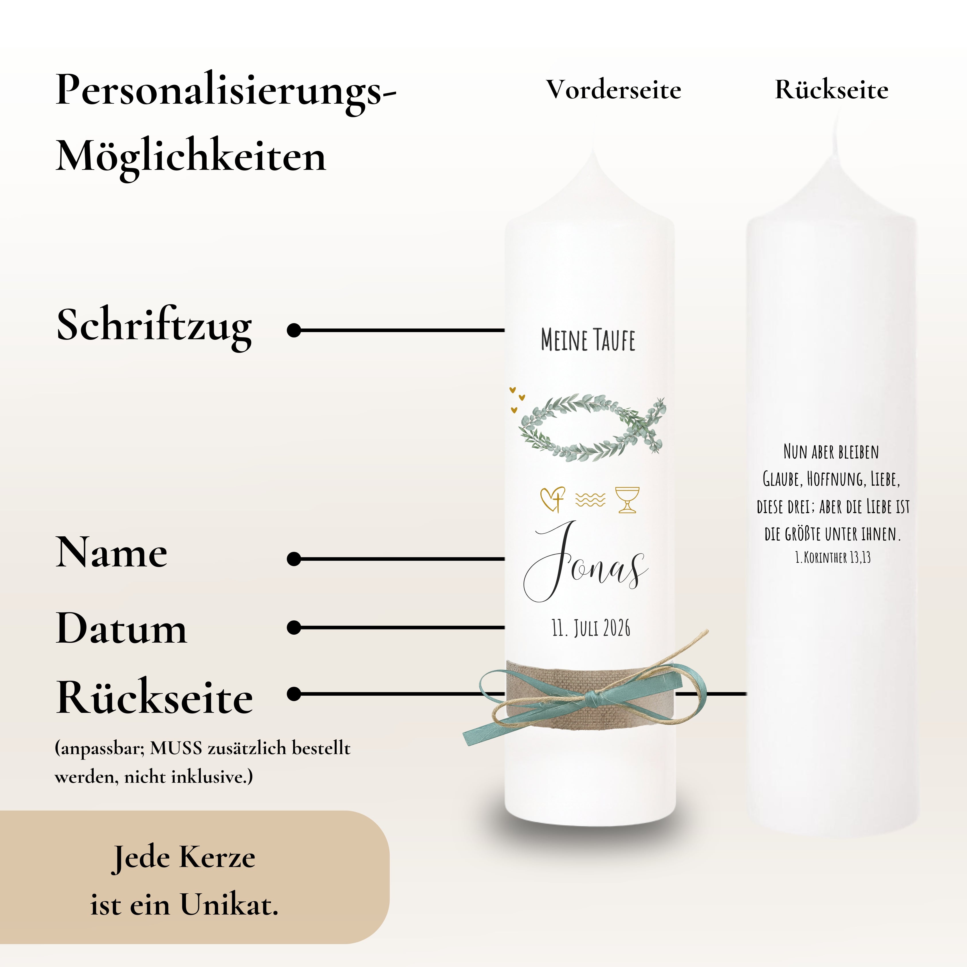 Taufkerze Eukalyptusfisch khaki – Ansicht 4
