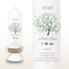 Lade das Bild in den Galerie-Viewer, Taufkerze &quot;Josef&quot; Wal hell blau mit christlichen Symbolen - personalisiert
