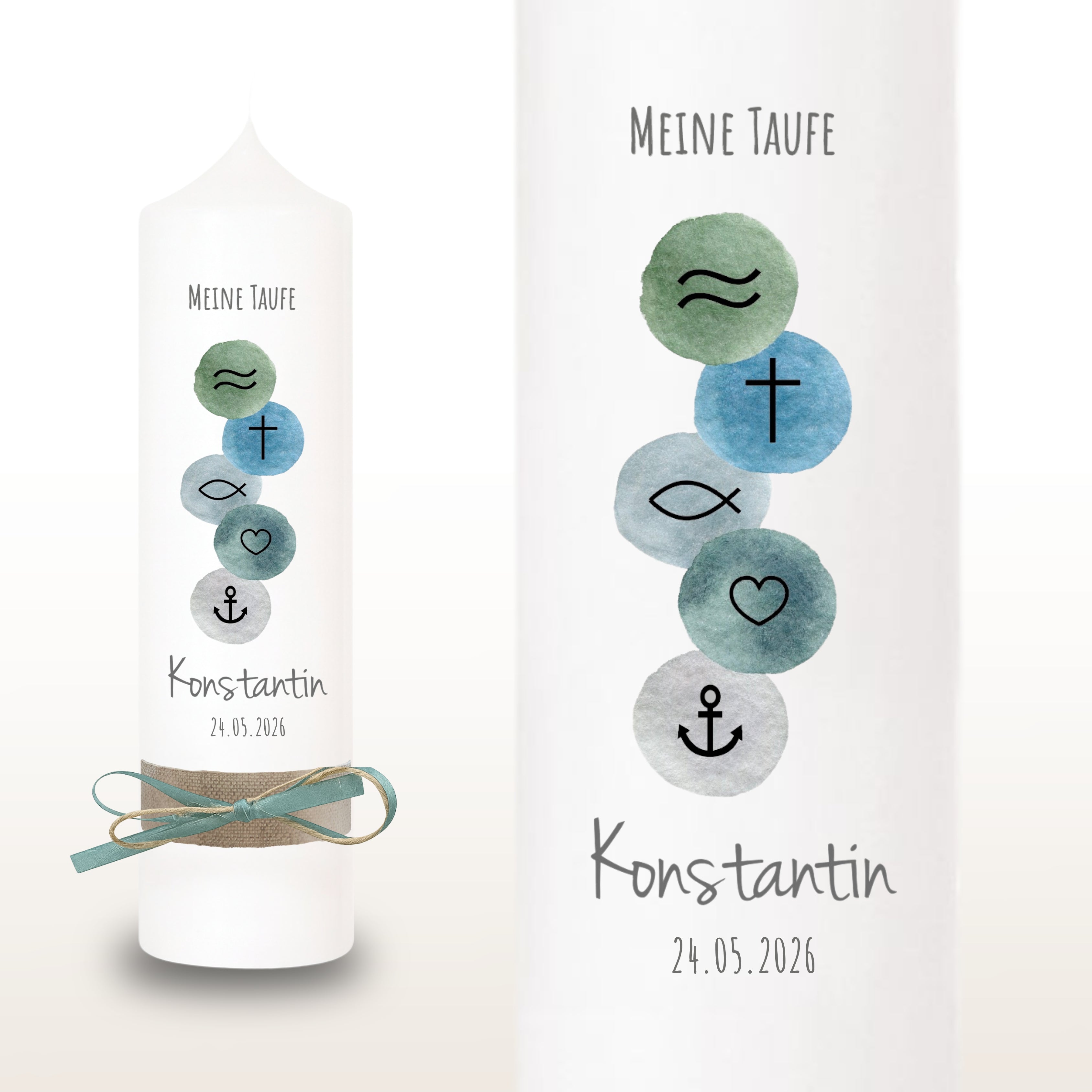 Taufkerze Symbole blau – Ansicht 2