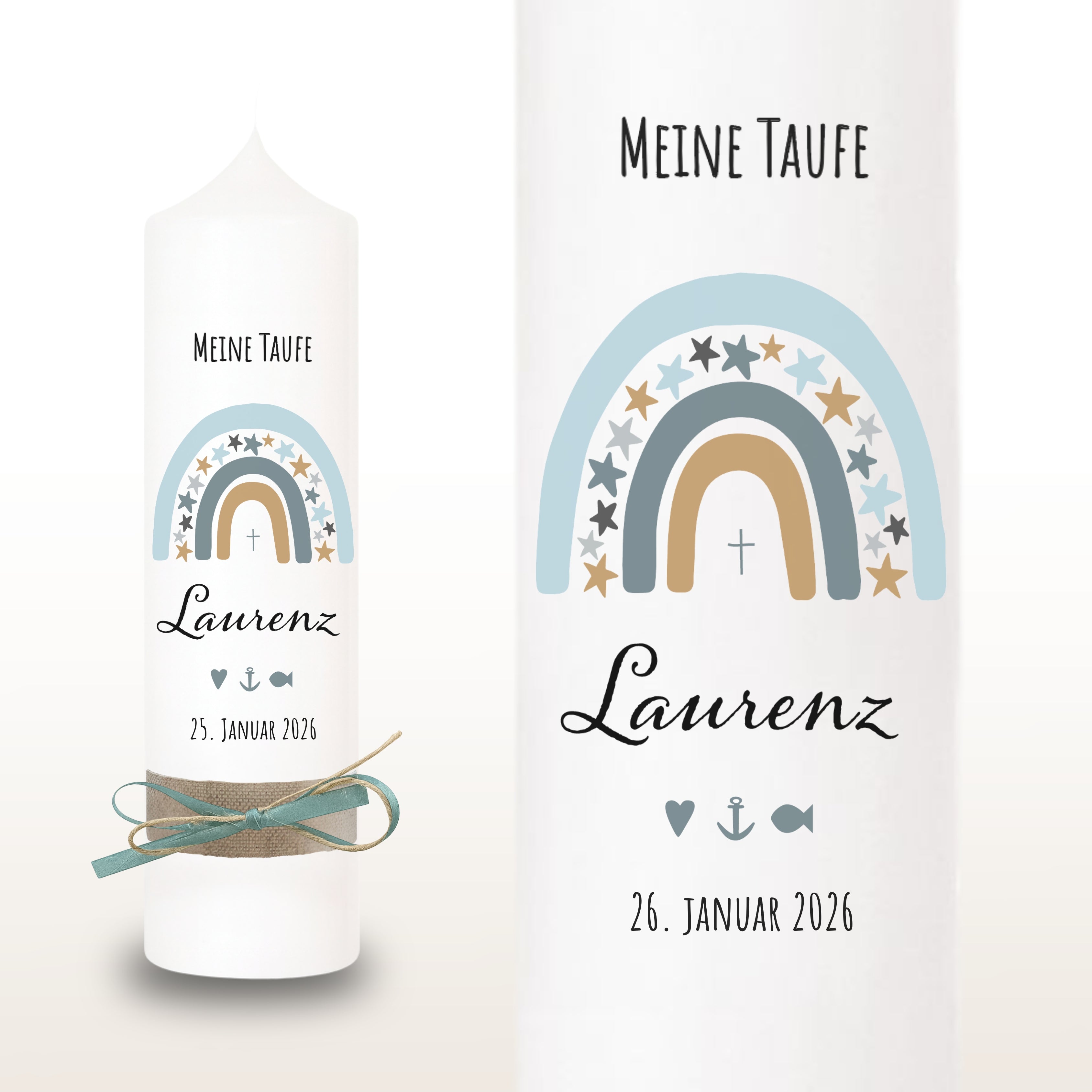 Taufkerze Regenbogen Sterne blau – Ansicht 2