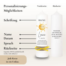 Lade das Bild in den Galerie-Viewer, Taufkerze &quot;Leano&quot; Wal hell blau mit christlichen Symbolen - personalisiert
