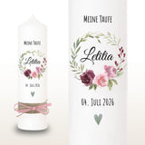 Taufkerze Blattkranz Rosen rosa – Ansicht 2
