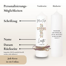 Lade das Bild in den Galerie-Viewer, Taufkerze &quot;Loretta&quot; Blumen | Kreuz | Blumenkreuz - personalisiert
