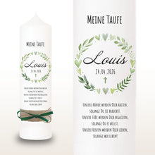 Lade das Bild in den Galerie-Viewer, Taufkerze &quot;Louis&quot; Blätterherzenkranz - personalisiert
