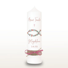 Lade das Bild in den Galerie-Viewer, Taufkerze &quot;Magdalena&quot; christliche Symbole - personalisiert
