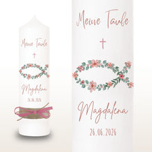 Load image into Gallery viewer, Taufkerze "Magdalena" christliche Symbole - personalisiert
