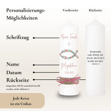 Load image into Gallery viewer, Taufkerze "Magdalena" christliche Symbole - personalisiert
