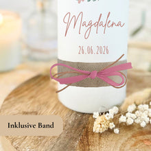 Load image into Gallery viewer, Taufkerze "Magdalena" christliche Symbole - personalisiert
