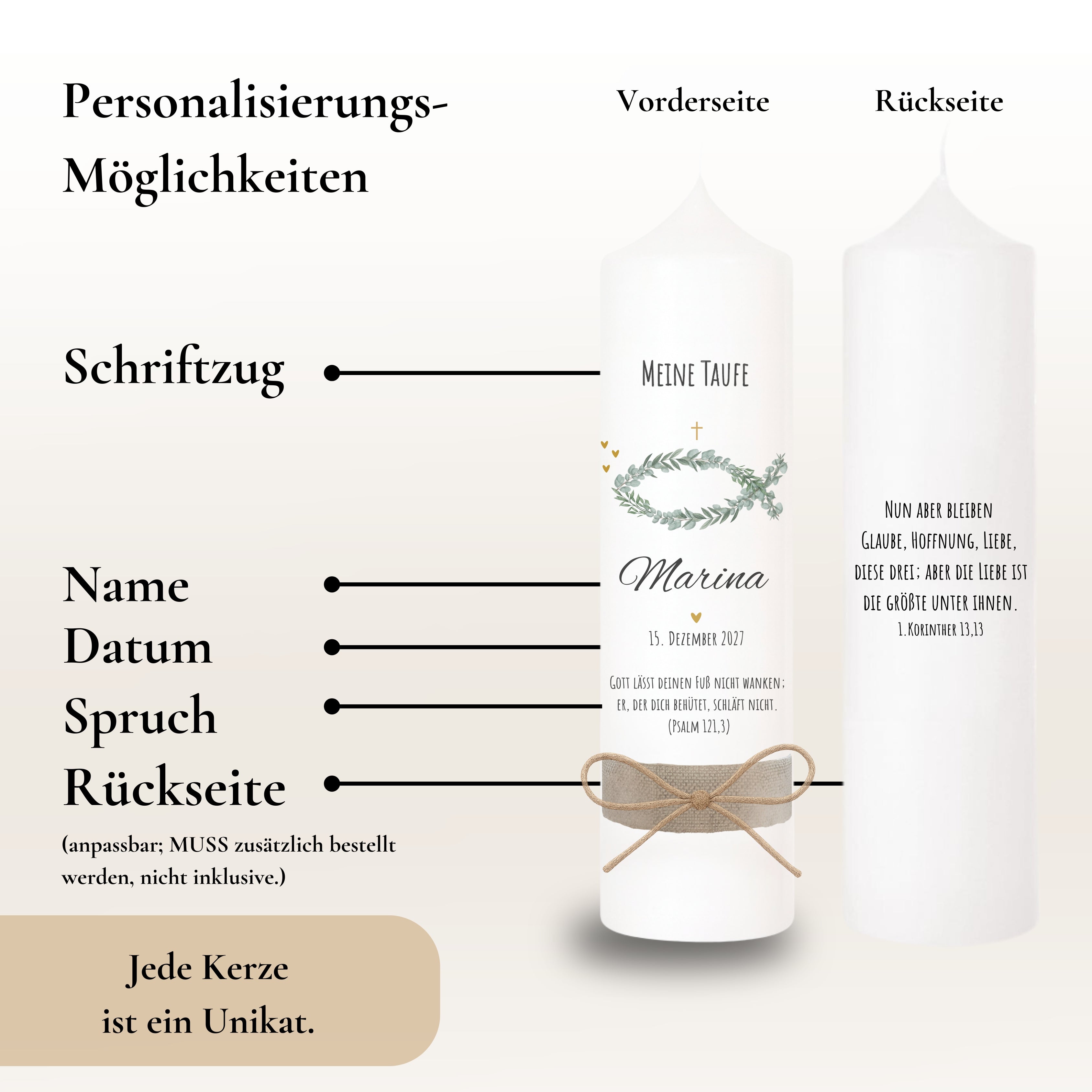 Taufkerze Eukalyptusfisch khaki – Ansicht 4