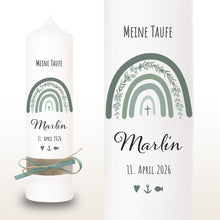 Lade das Bild in den Galerie-Viewer, Taufkerze "Marlin" Eukalyptus Regenbogen - personalisiert
