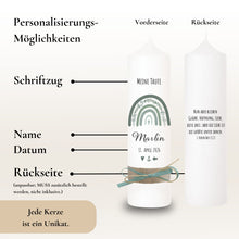Load image into Gallery viewer, Taufkerze &quot;Marlin&quot; Eukalyptus Regenbogen - personalisiert
