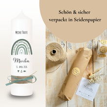 Load image into Gallery viewer, Taufkerze &quot;Marlin&quot; Eukalyptus Regenbogen - personalisiert
