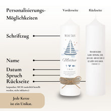 Lade das Bild in den Galerie-Viewer, Taufkerze Wal Symbole blau – Ansicht 4
