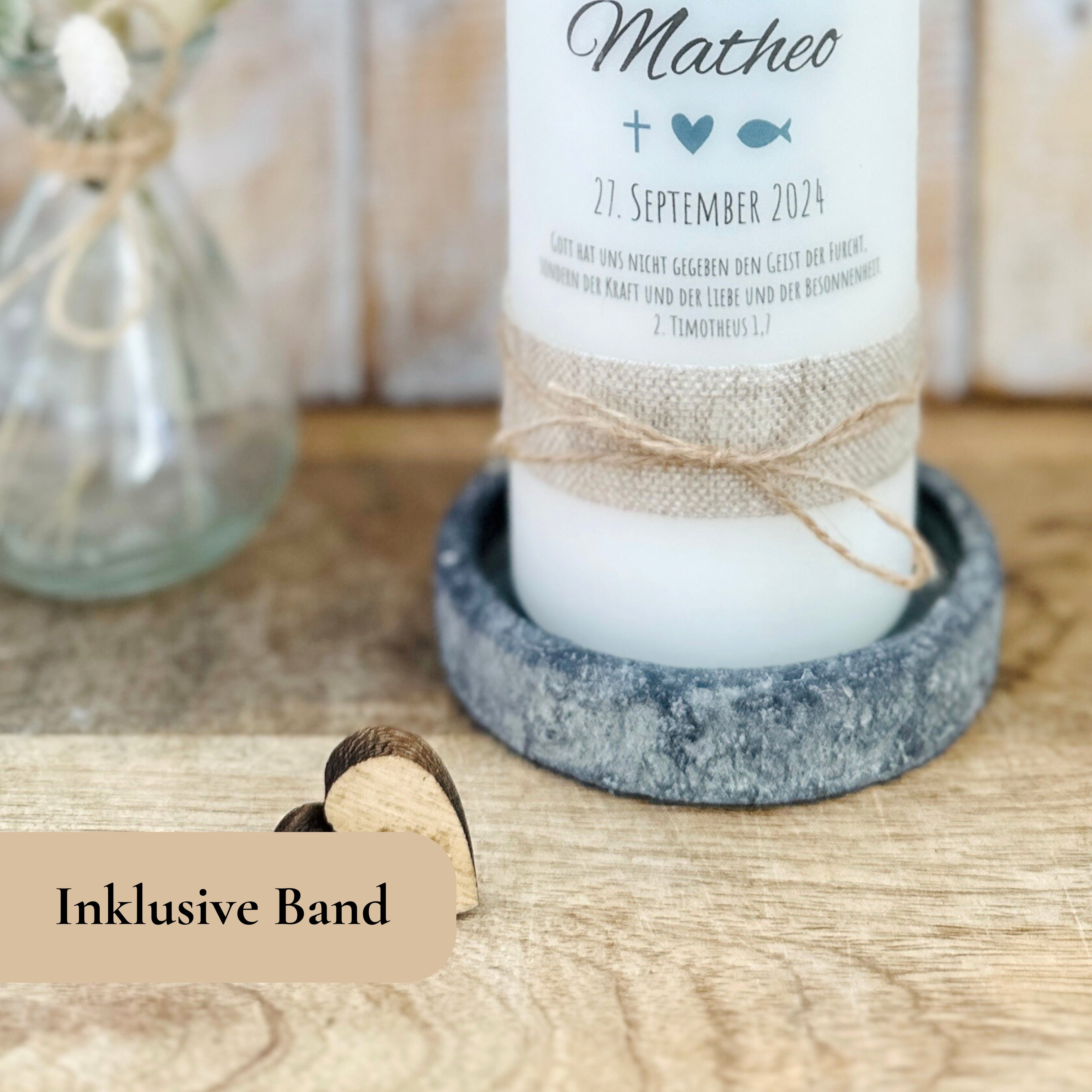 Taufkerze Wal Symbole blau – Ansicht 5