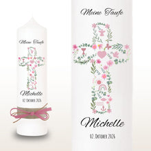 Lade das Bild in den Galerie-Viewer, Taufkerze "Michelle" Kreuz | christliche Symbole | Rosa - personalisiert
