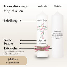 Lade das Bild in den Galerie-Viewer, Taufkerze Kreuz Blumen Symbole rosa – Ansicht 4
