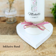 Lade das Bild in den Galerie-Viewer, Taufkerze &quot;Michelle&quot; Kreuz | christliche Symbole | Rosa - personalisiert
