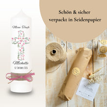 Lade das Bild in den Galerie-Viewer, Taufkerze Kreuz Blumen Symbole rosa – Ansicht 8
