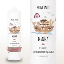 Load image into Gallery viewer, Taufkerze "Minna" Wal hell blau mit christlichen Symbolen - personalisiert
