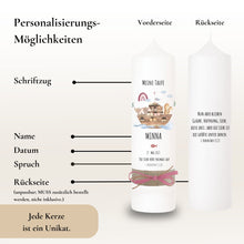 Lade das Bild in den Galerie-Viewer, Taufkerze &quot;Minna&quot; Wal hell blau mit christlichen Symbolen - personalisiert
