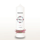 Kommunionkerze Pfingstrosen rosa für Mädchen – personalisiert